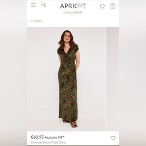 Cheetah Smocked V Neck Maxi Dress by Apricot size Small